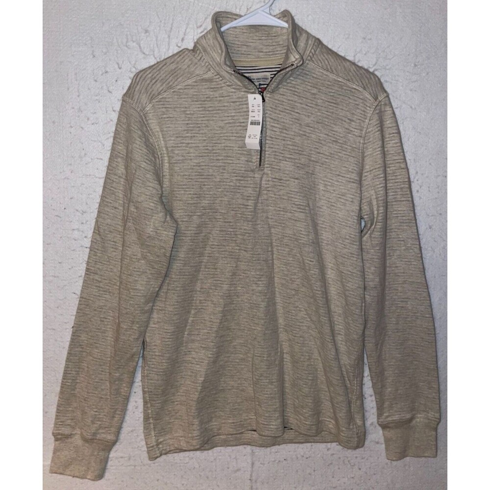 J.CREW Knit Goods Men's S 1/4 Zip Pullover Sweater 100% Cotton Beige Long Sleeve